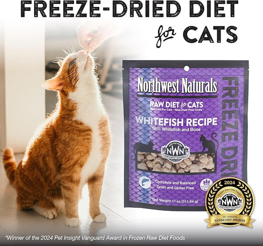 Northwest Naturals Freeze-Dried Whitefish Cat & Kitten Food – Bite-Sized Nibbles, Healthy, Limited, Human-Grade Ingredients, All-Natural, High-Protein Raw Diet, Complete & Balanced, 11 oz (Pack of 3)