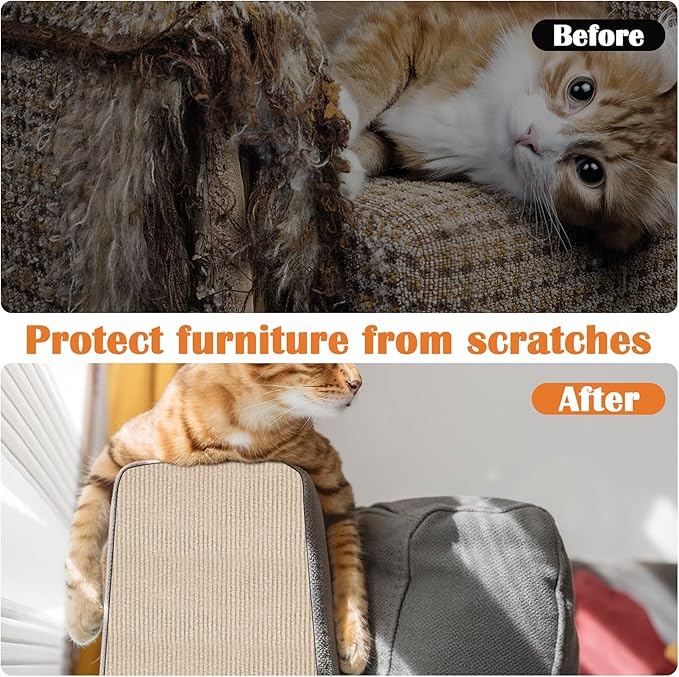Cat Scratching Protectors for Furniture - 40" x 15.8" Trimmable Self-Adhesive Cats Claws Scratch Pads, DIY Climbing Couch Protector for Scratch Post Cat Tree Replacement Indoor (Khaki)