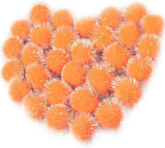 VAPKER 30 Pcs Cat Ball Toys Sparkle Balls Extra Large 2 Inch Cat's Favorite Chase Glitter Ball Glitter Tinsel Pom Poms Balls Orange Color