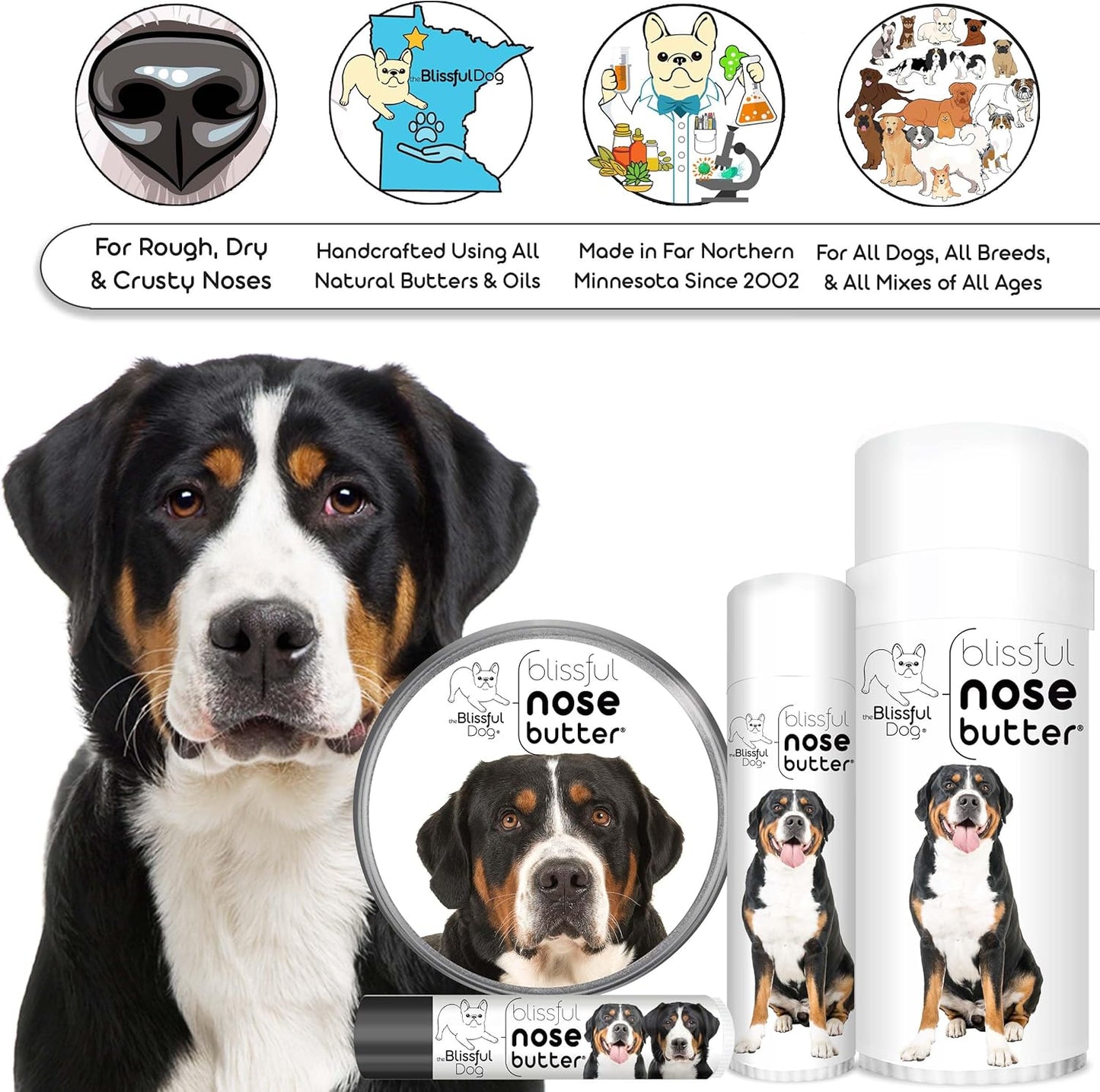 The Blissful Dog Greater Swiss Mountain Dog Unscented Nose Butter - Dog Nose Butter, 0.50 Ounce