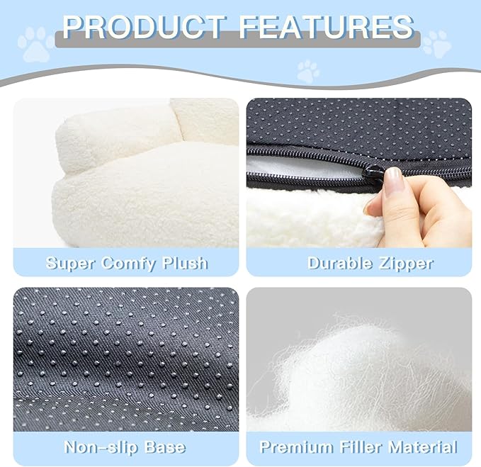 Cat Couch Bed - Cat Bed for Indoor Cats, Calming Pet Sofa Puppy Sleeping Bed with Removable Washable Cover, Cute Dog Couch and Kitty Lounge Chair for 18lbs Cats & Small Dogs(Beige)