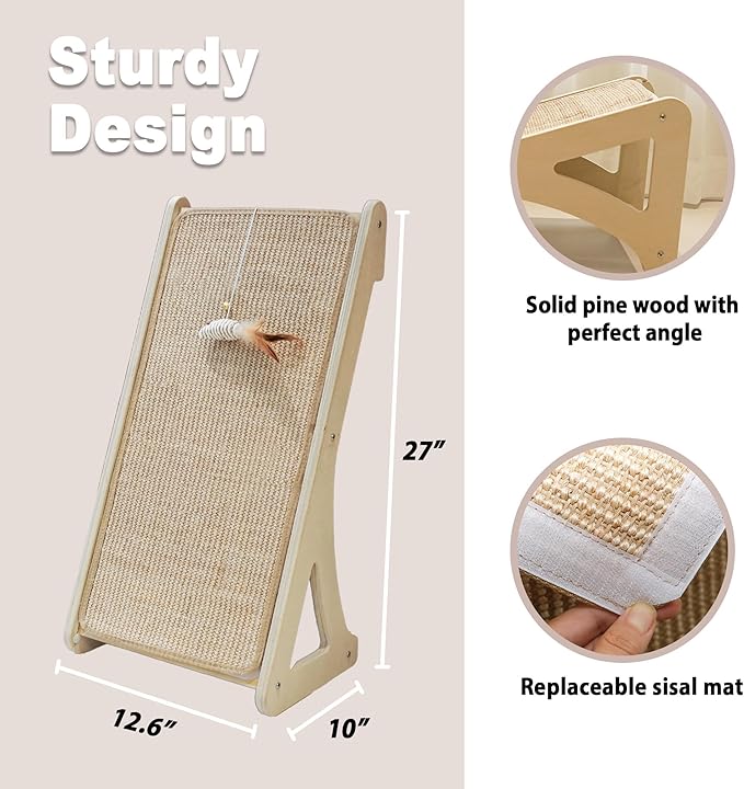 Meeyoview Sisal Cat Scratcher, L Shape Cat Scratching Pad, Vertical Cat Scratch Ramp for Indoor Cats, Wall Furniture Protector with Catnip (Triangular Scratcher)
