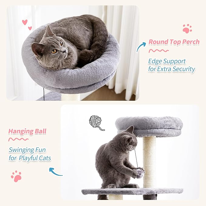 Made4Pets 52.4" Tall Multi-Level Large Cat Tower for Indoor Cats With Scratching Posts, Pompoms, Grooming Brush and Perch - Grey