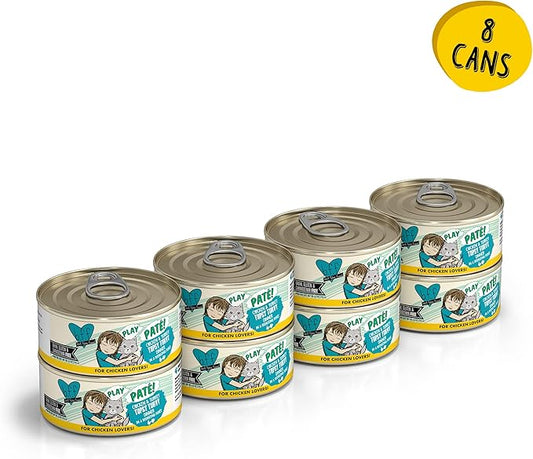 Weruva B.F.F. Play - Best Feline Friend Paté Lovers, Aw Yeah!, Chicken & Turkey Topsy Turvy with Chicken & Turkey, 5.5oz Can (Pack of 8)