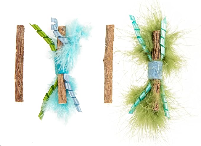 Petlinks (4 Count HappyNip Crazed Cat Sticks Natural Silvervine Cat Toys - Blue/Green, 4 Count