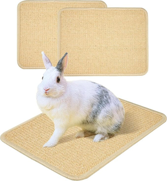 2Pcs Bunny Scratch Pads, Sisal Rabbit Scratching Pad,Natural Cat Resting Mats for Cages,Guinea Pig Bed Mat,Forage Grass Mat,Teeth Care Rabbit Mats (15.7x11.8 in)