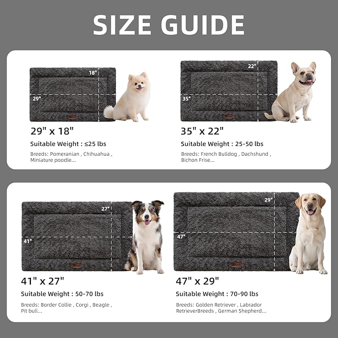 Fluffy Reversible Dog Bed Mat - Ultra Soft & Machine Washable Dog Crate Pad fit for Metal Kennel, Cozy Sleeping Mat, 47" x 29", Gray