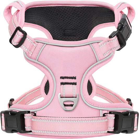 Timos Dog Harness, 3 Snap Buckles No-Pull Soft Padded Dog Vest with 2 Metal Leash Clips, Adjustable Reflective No Choke Pet Harness with Easy Control Handle for Medium Dogs,Pale Pink,M