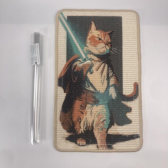 SOLDAY Sisal Cat Wall Scratcher 22x13 inch for Floor Wall Carpet Couch Furniture, Cat Scratching Posts with Velcro Tape, Anti Scratch Furniture Protector(Lightsaber Cat)