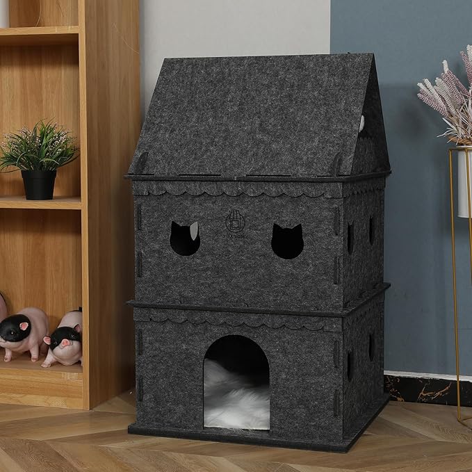 3-Tier Indoor Cat Apartment，Cozy Pet Cat Bed, Hideaway, and Sturdy Cat Castle for Multiple and Large Cats