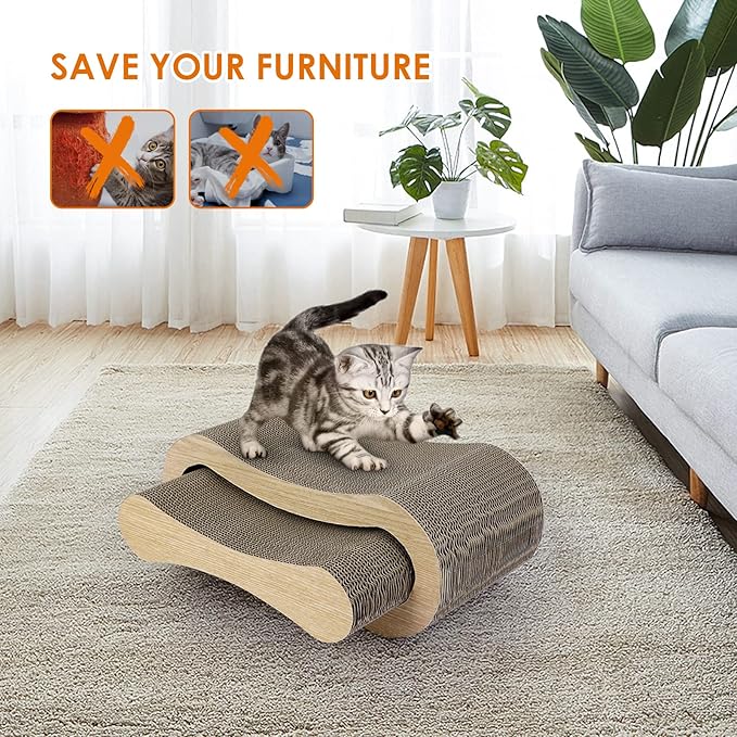 2 in 1 Cat Scratch Pad - Corrugated Cardboard Ultimate Cat Scratching Board, Reversible Cat Lounge Scratcher for Indoor Cats