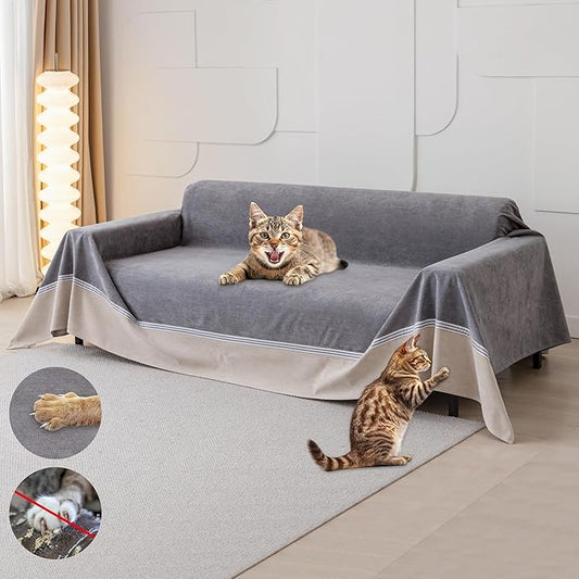 Cat Scratch Furniture Protector - Anti-Slip, Waterproof Sofa Cover to Keep Cats Off, Pet-Friendly Couch Protectors for 3 Cushion Couch, Anti-Scratch Couch Cover for Pets and Kids 134"X91"Dark Gray