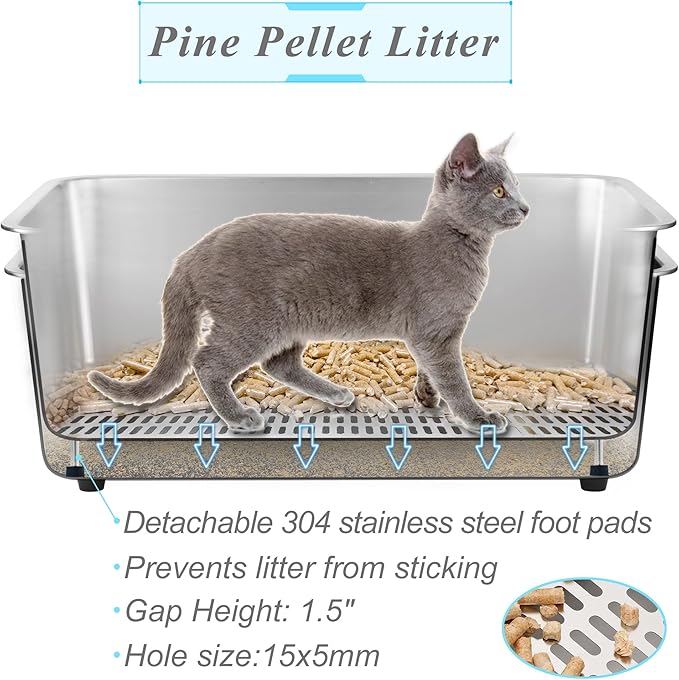 8" Sifting Cat Litter Box for Clumping Clay & Pine Pellets