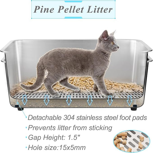 8" Sifting Cat Litter Box for Clumping Clay & Pine Pellets