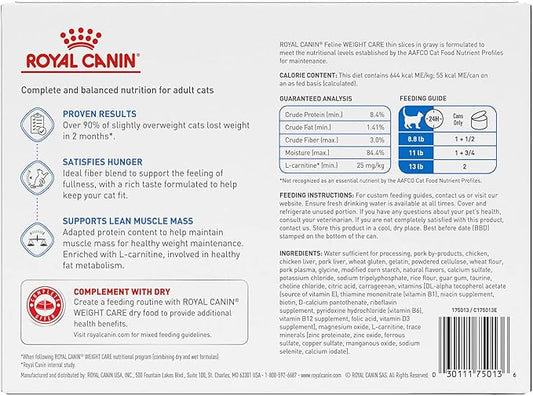Royal Canin Feline Weight Care Thin Slices in Gravy Canned Adult Wet Cat Food, 3 oz can (12-count)