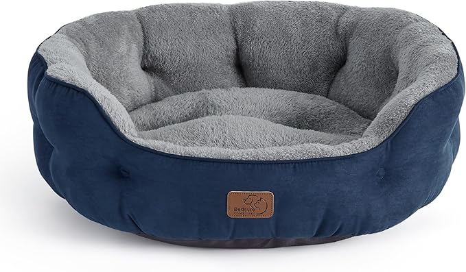 Bedsure Dog Beds for Small Dogs - Round Cat Beds for Indoor Cats, Washable Pet Bed for Puppy and Kitten with Slip-Resistant Bottom, 25 Inches, Navy
