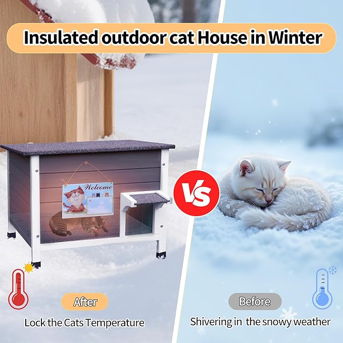 Rockever Outdoor Cat House, 100% Insulated Cat House for Outdoor Cats Weatherproof Feral cat House for All-Round Foam Layers Filling (Blue, L)