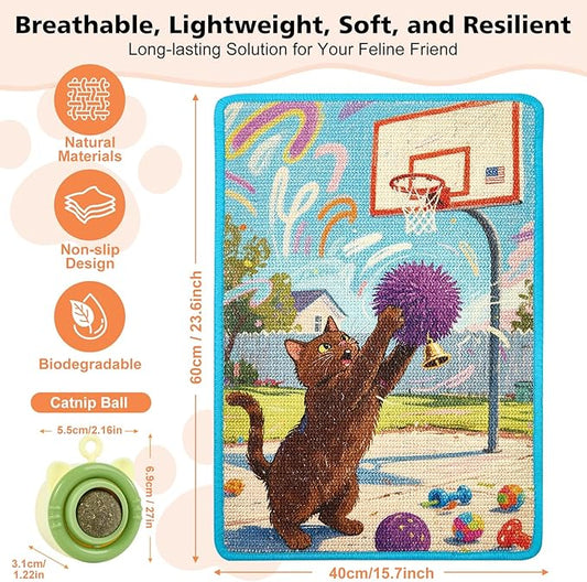 Wall Cat Scratche Stylish Sisal Scratch Mat with Natural Catnip, Artistic Furniture Protector for Couch/Wall, Durable Anti-Scratch Pad for Cats (23.6x15.7 Inch