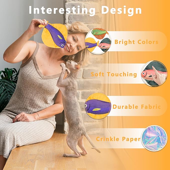 Soft Catnip Toys Fish, 3 Pack Crinkle Sound Cat Toys, Interesting Indoor Cat Kicker Toys, Durable and Highly Interactive Catnip Toys (Flatfish)