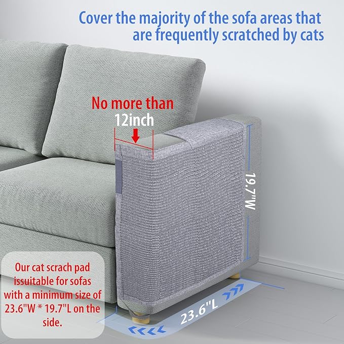 Cat Scratch Couch Protector with Natural Sisal for Protecting Couch Sofa Chair Furniture19.7’’H*23.6’’W(Smoke Gray,Left Hand)