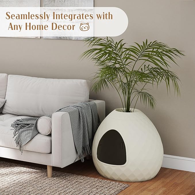 DRATO Cat Litter Box Enclosure Hidden Litter Box Furniture with Removable Planter Top Vented Easy to Clean Multi-Functional for Living Room Indoor, White