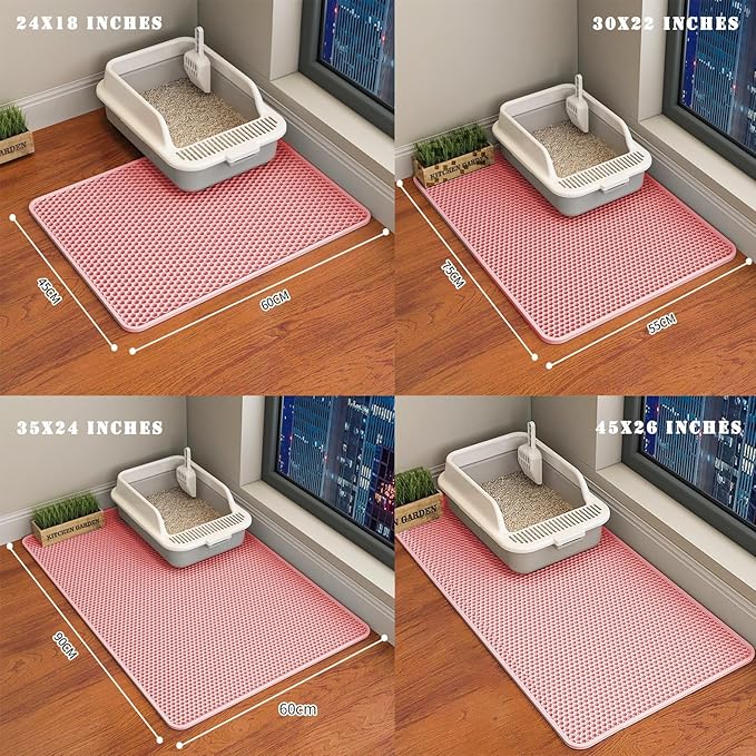 HCY&WLD Cat Litter Mat, Honeycomb Double Layer Cat Litter Trapping Mat, Waterproof Urine Proof Non-Slip, Scatter Control, Less Waste, Easier to Clean (Pink, 35" X 24")