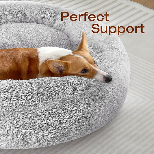 JOLLYVOGUE Dog Bed, Calming Anti-Anxiety Large Dog Bed, Fluffy Donut Cushion for Medium and Large Pets (27"/30"/36")