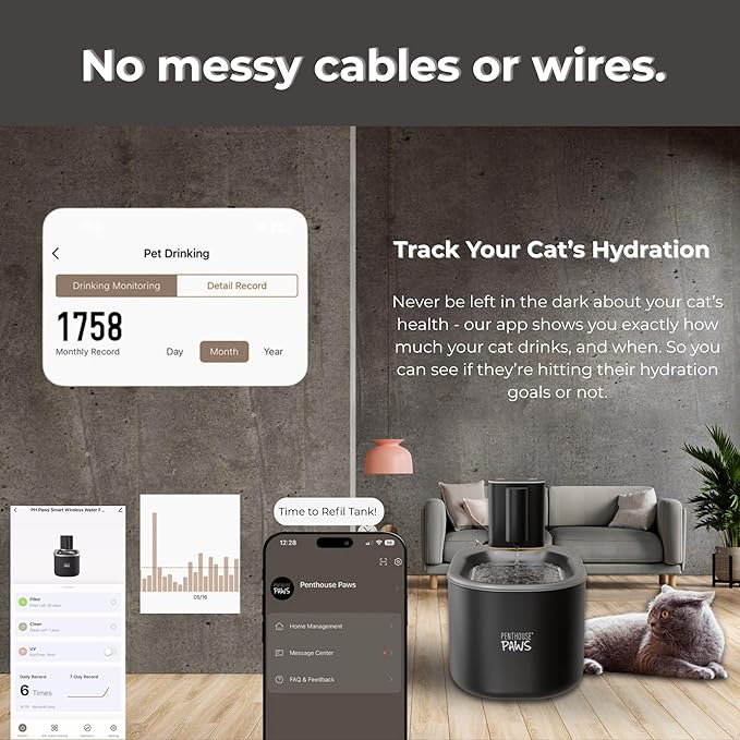 Smart Wireless Cat Water Fountain, 3.5L/118oz Automatic Pet Water Dispenser with App Control, Ultra Quiet, UV Sterilization & Filtered Flow for Cats & Dogs