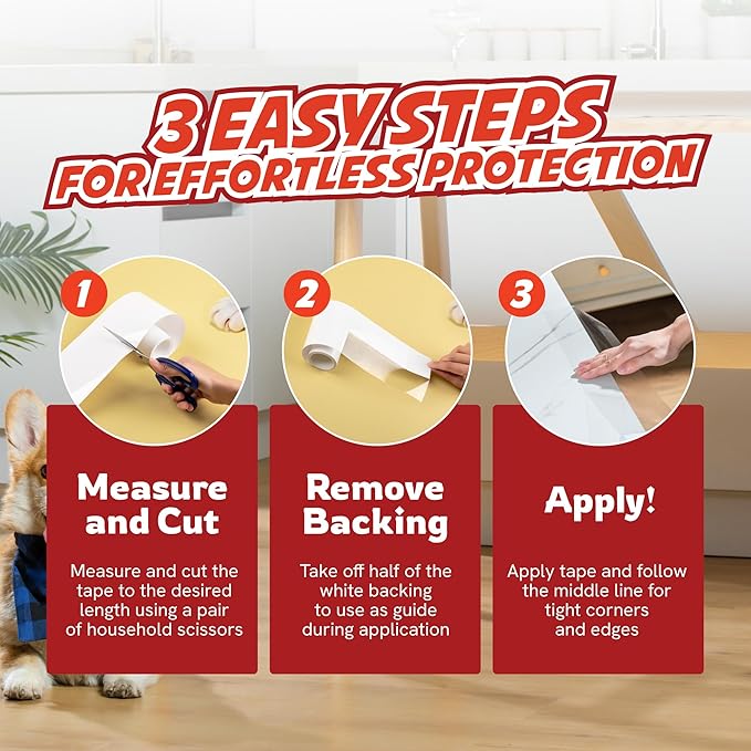 Panther Armor Anti Cat Scratch Furniture Protector Tapes, 2X Rolls, Furniture Scratch Guards for Cats, No Scratch Single Side Sticky Tape, 4in x 10ft, Transparent Gloss Protection