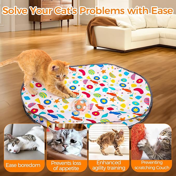 VIWIK Interactive Cat Toys for Indoor Cats, Hide and Seek Mouse Catching Game Cat Ball Toy, Automatic Motion Activated Kitten Toys, Low Noise Fast Rolling Ball in Play Mat for Bored Adult Cats