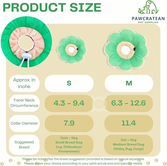 Adjustable Comfy Flower Style Elizabeth Collar for Cats Puppies Soft Recovery Cone Pet Protective Neck Collar (Green, Medium)