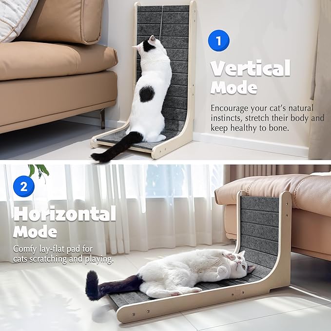 PETKARAY Felt Cat Scratcher, Vertical Cat Scratching Carpet, Scratch Resistant Couch Felt Scratcher, Slot-Free Scratch Pad with Toy Ball, Dark Grey