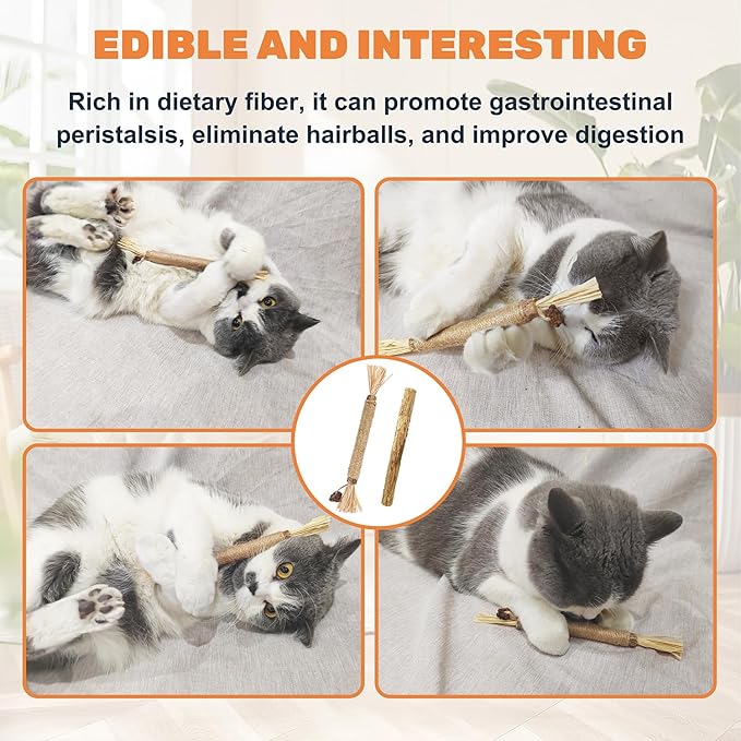 12pcs Silvervine Cat Toys,Raffia Silvervine Sticks for Cats, Catnip Cat Chew Toys Teeth Cleaning,Edible Kitty Toys