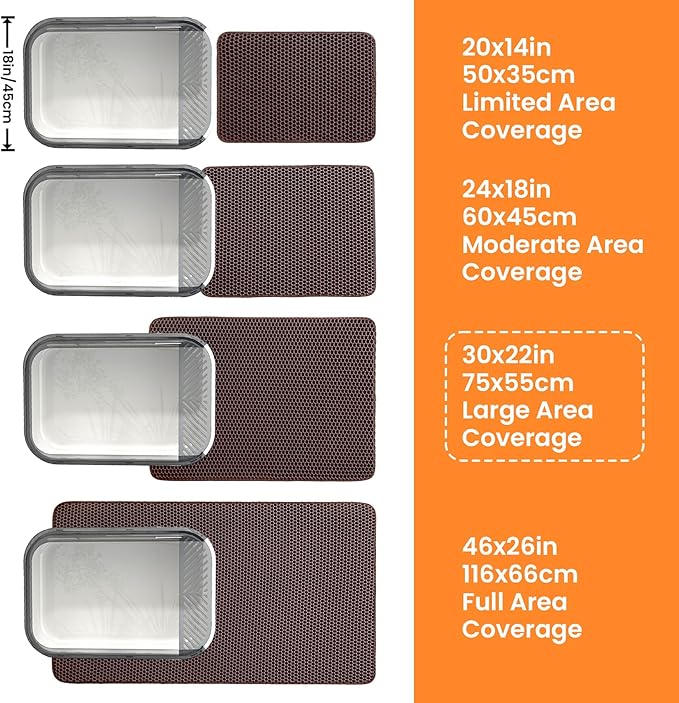 Extra Large Cat Litter Mat, 30x22 Inches Honeycomb Double Layer Cat Litter Trapping Mat, Non Slip Waterproof Urine Proof Large Kitty Litter Box Mat for Floor, Kitten Supplies, XL, Brown