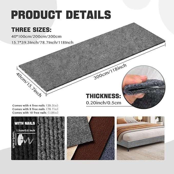 118"x15.8" Cat Scratch Couch Furniture Protector, Adhesive Cat Scratch Pad Deterrent for Furniture, DIY Climbing Anti Cat Scratcher Couch Protector from Cat Claws Scratching for Indoor (LightGrey)