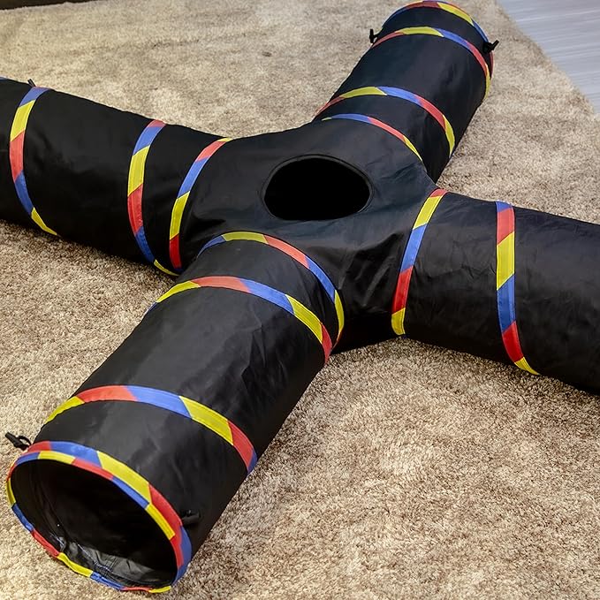 Dia 10" Interactive Cat Tunnels with 4 Way Design, Cat Tunnel for Indoor Cats Play & Exploration, Collapsible Crinkle Kitten Tubes for Ferrets, Rabbits, and Small Dogs Fun