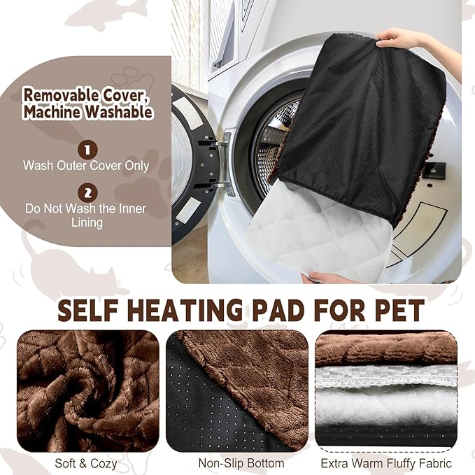 4 Pack Self Heating Cat Pad 16 x 20 Inch Self Warming Cat Bed Non Slip Warm Dog Pad Mat Washable Pet Kennel Crate Bed Mat for Indoor Outdoor Pets(Dark Coffee,16 x 20 Inch)