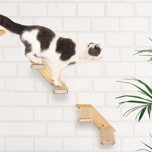 Cat Wall Steps 2-Pack, Two Step Cat Climbing Shelves, Wall-Mounted Reversible Stairway with Durable Sisal Scratching Rope, Ideal for Perching, Climbing, and Playing Furniture