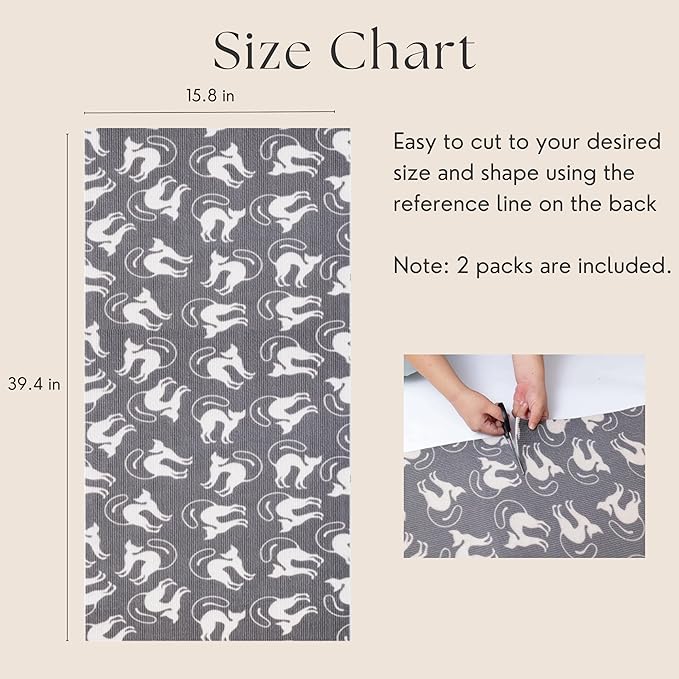 Set of Two 39.4’'x15.8’’ Trimmable DIY Upholstery Cat Anti-Scratch Mat - Asisumption Self-Adhesive Pads for Carpet, Cat Tree Shelves Replacement, Cat Climbing Walls and Couch Protector (Grey Cats)