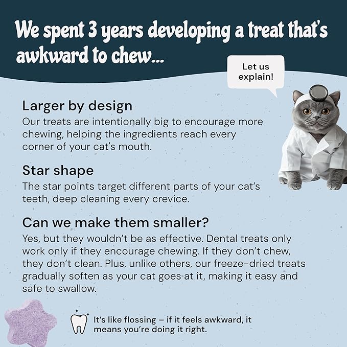 MalsiPree Cat Dental Treats - Chicken Base, 32-Count - Freeze Dried Cat Treats & Dental Chews - Freshens Breath & Minimizes Tartar - Anti-Choke Star Shape - Natural Lysozyme