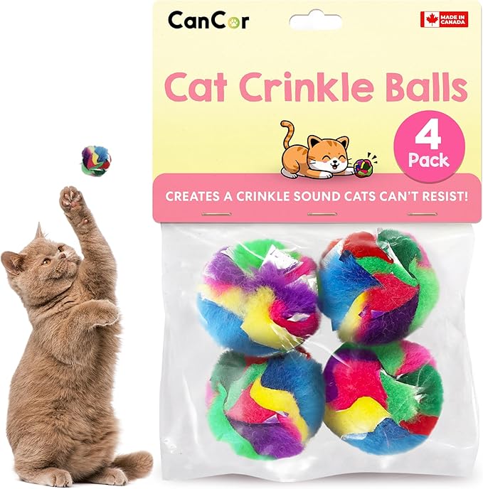 Cat Crinkle Ball Toy – 4-Pack of 1.5" Soft, Lightweight Kitten and Cat Toys – Sparkly, Crinkly, Durable, Safe and Interactive for Indoor Play, Batting, Chasing, Fetch, Training and Daily Exercise