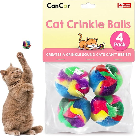 Cat Crinkle Ball Toy – 4-Pack of 1.5" Soft, Lightweight Kitten and Cat Toys – Sparkly, Crinkly, Durable, Safe and Interactive for Indoor Play, Batting, Chasing, Fetch, Training and Daily Exercise