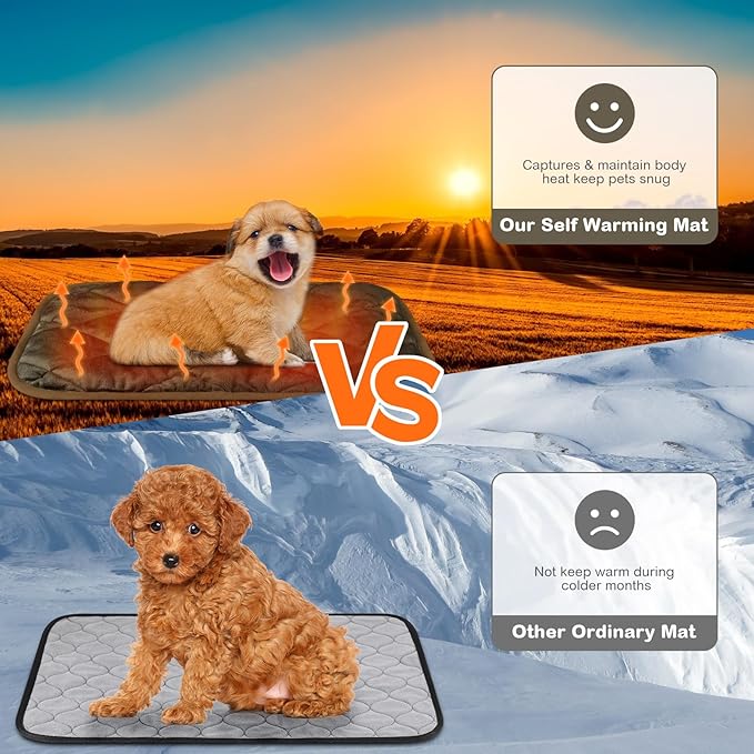 2 Pack Self Heating Cat Mat Self Warming Pet Pads Washable Kennel Mat Dog Crate Pad Reflects Body Heat Non Skid Cat Thermal Pads for Puppy Indoor Outdoor(Brown,16 x 20 Inches)