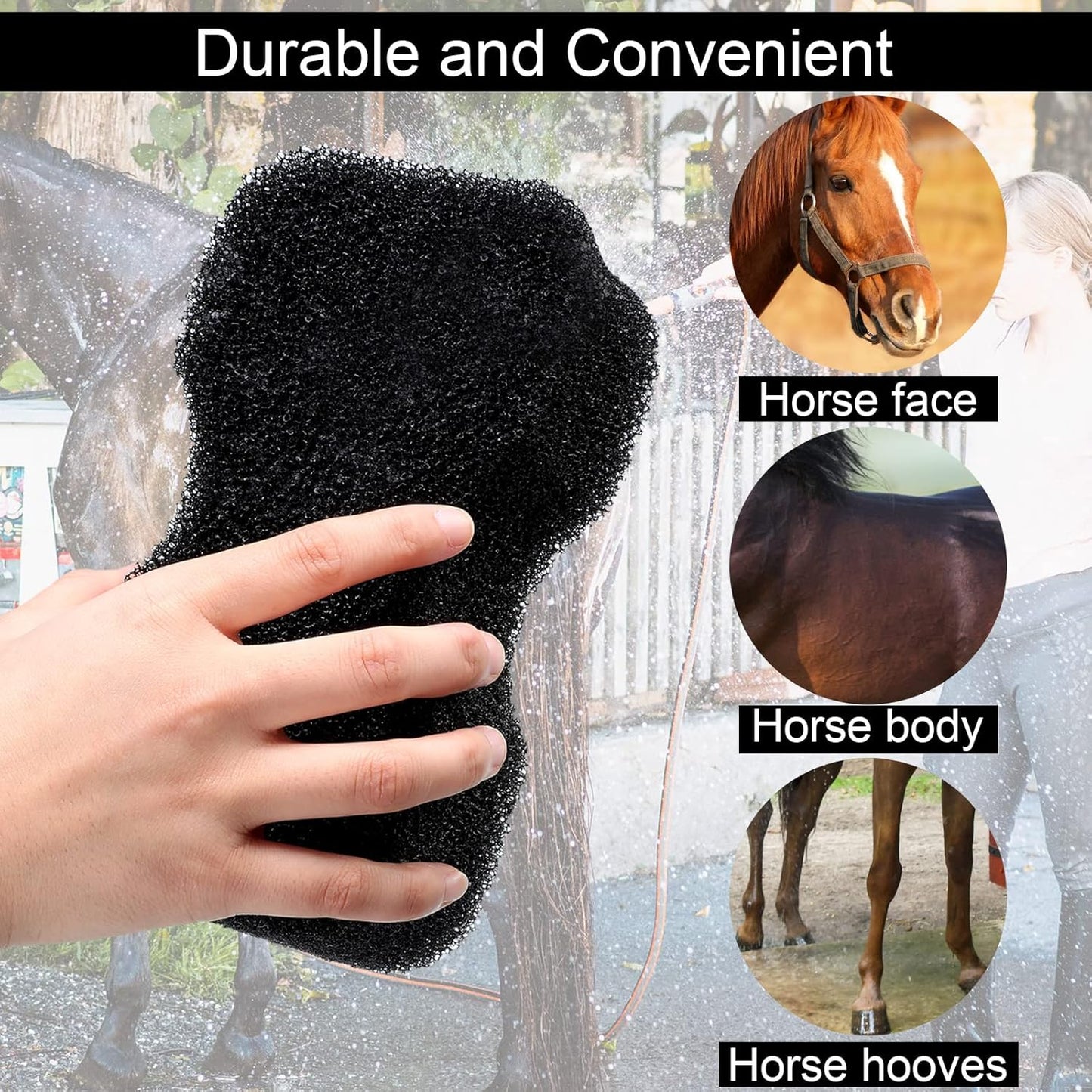 Eaasty 3 Pcs Horse Groomer Sponge Scrubber Massager Horse Grooming Brush Kit Supplies Large Soft Care for Cleaning Washing Bathing, Black, 4.33 x 7.87 x 2.56 Inch