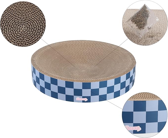 CSR1010B Nelson 20.13" Modern Cardboard Round Bowl Cat Scratcher with Catnip, Blueberry