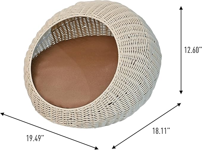 CBD3000C Fiora 19.5" x 18" Modern Circular Faux Wicker Pet Bed with Machine-Washable Cushion, Cat Beds for Indoor Cats, White