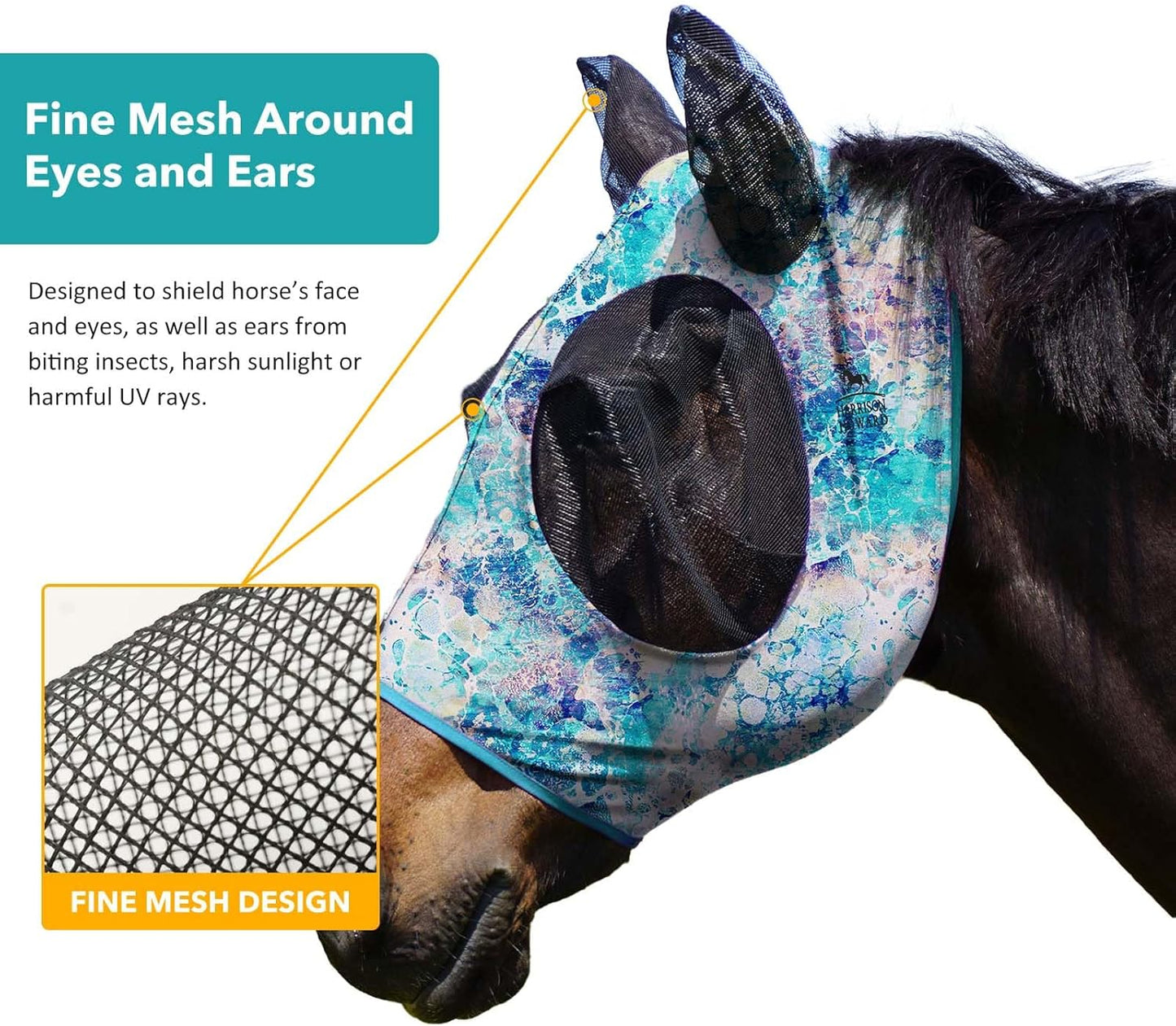 Harrison Howard Super Comfort Stretchy Fly Mask Large Eye Space with UV Protection Soft on Skin with Breathability Pastel Mix M Cob