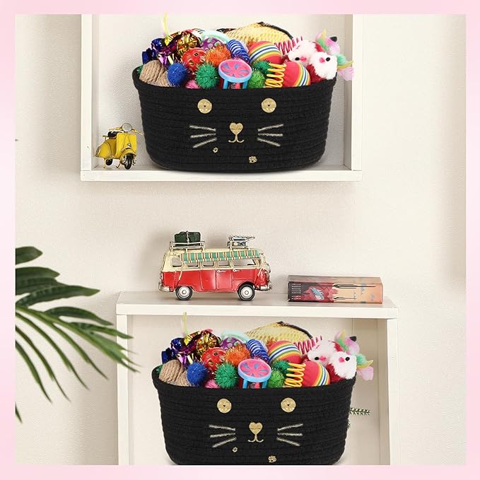 Zopeal 58 Pcs Cat Storage Basket Gift Toys Set, Colorful Flashing Balls Pet Bell Crinkle Balls Spring Toys Attract Cat to Swat, Bite, Hunt, Interactive for Pet(Black,9.8 Inch)