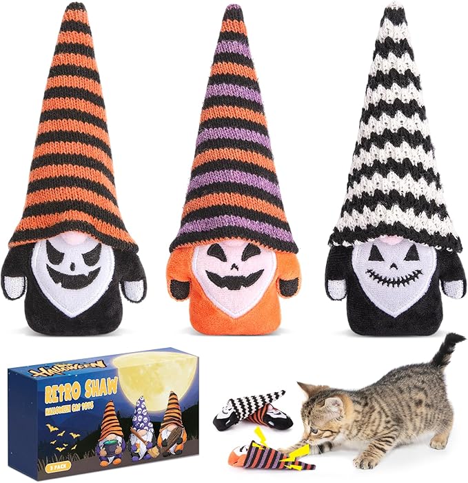 Retro Shaw Cat Toys, Horror Crinkly Catnip Toys for Indoor Cats Kitten, Interactive Cat Nip Kitty Kicker Chew Tossing, Safe Teeth Cleaning Toy for All Breeds - Pack of 3