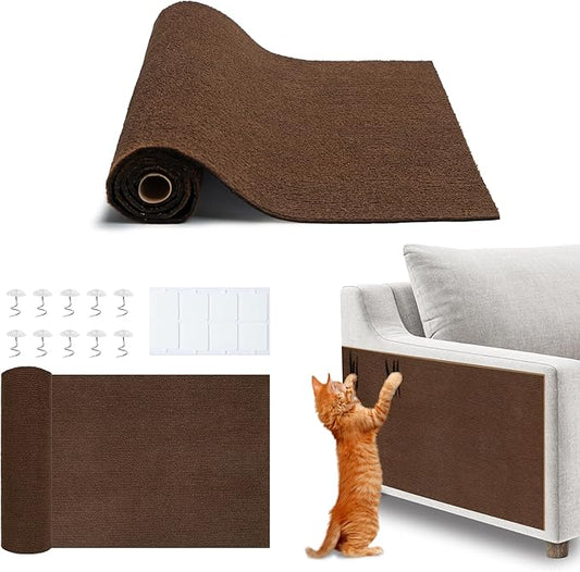 Best Pet Supplies Catify Peel & Stick Cat Scratching Mat – Self-Adhesive, Trimmable Cat Scratch Pad Cover - Carpet, Sofa, Furniture Protector – Replaceable Adhesive Stickers - Brown & 78.7 x 15.8